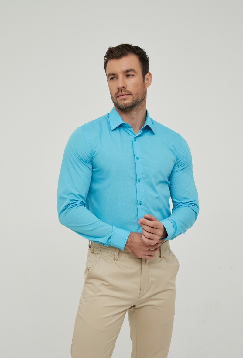 Wholesaler Yves Enzo - Turquoise blue shirt slim fit