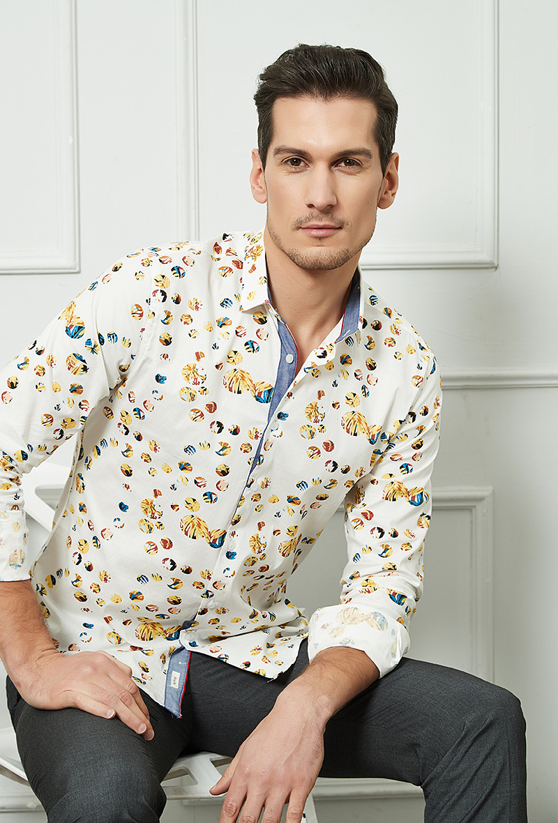Wholesaler Yves Enzo Paris - "PREMIUM" stretch slim fit shirt BUBBLES prints