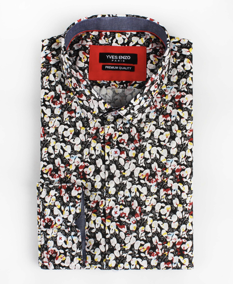 Wholesaler Yves Enzo Paris - STRETCH slim fit shirt PICTORAL prints