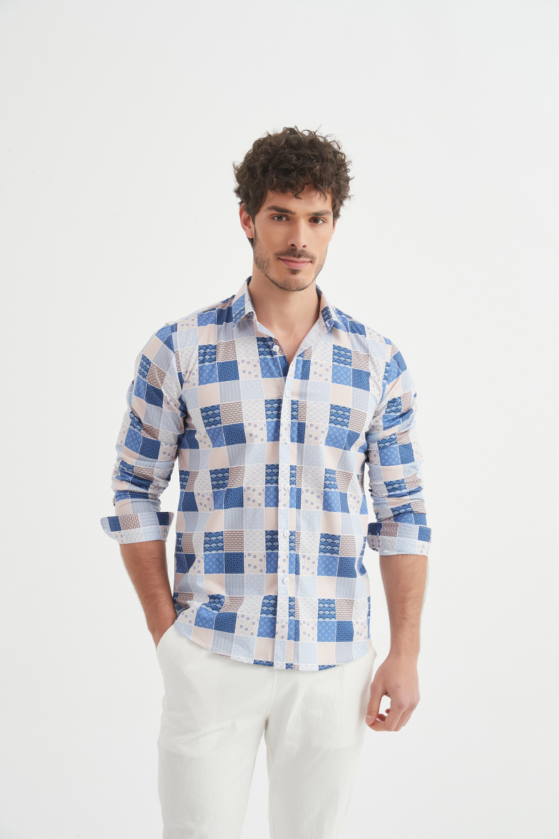 Mayorista Yves Enzo Paris - Camisa "PREMIUM" elástica con motivos de corte ajustado