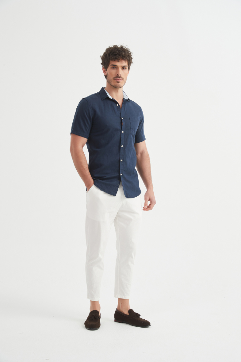 Wholesaler Yves Enzo - Slim fit linen short sleeve shirt