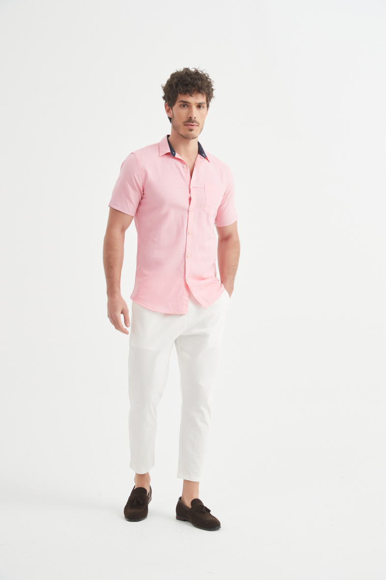 Wholesaler Yves Enzo - Slim fit linen short sleeve shirt