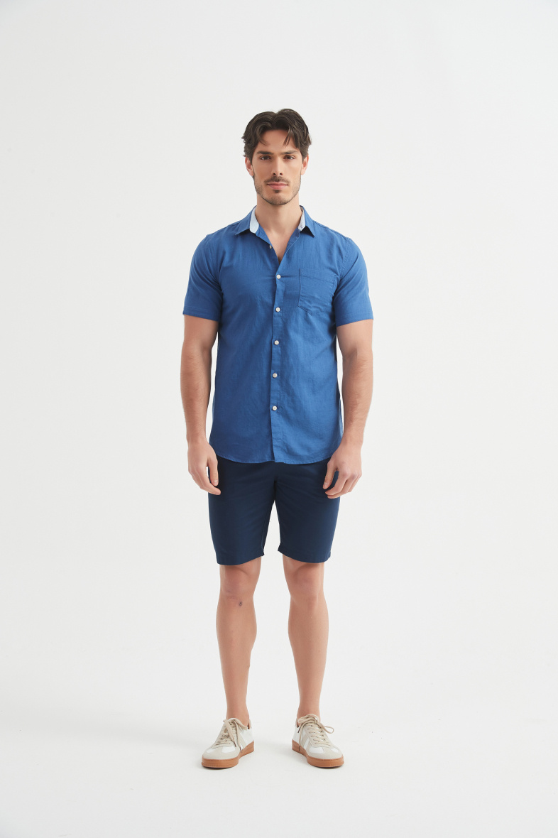 Wholesaler Yves Enzo - Slim fit linen short sleeve shirt