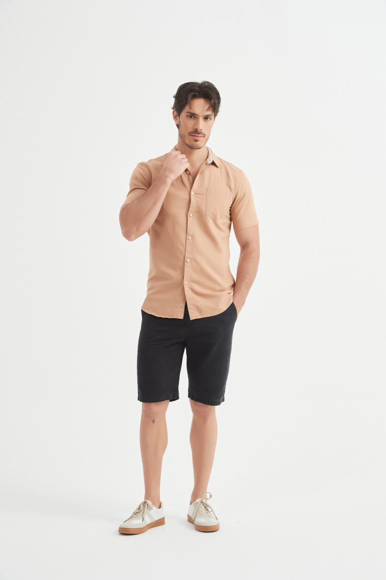 Wholesaler Yves Enzo - Slim fit linen short sleeve shirt