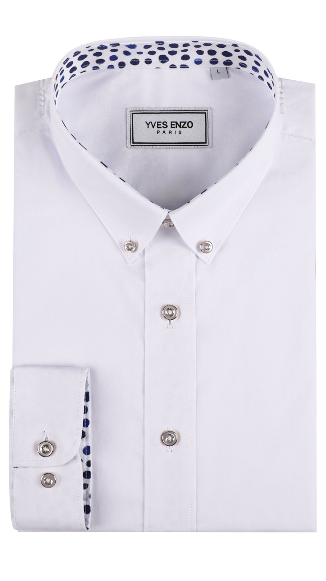 Wholesaler Yves Enzo - "PREMIUM" plain stretch shirt with collar and fitted cut pattern