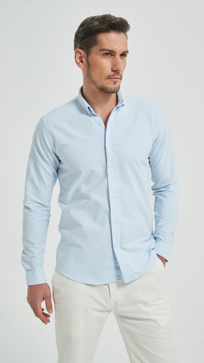 Wholesaler Yves Enzo Paris - Blue shirt in 100% cotton royal oxford