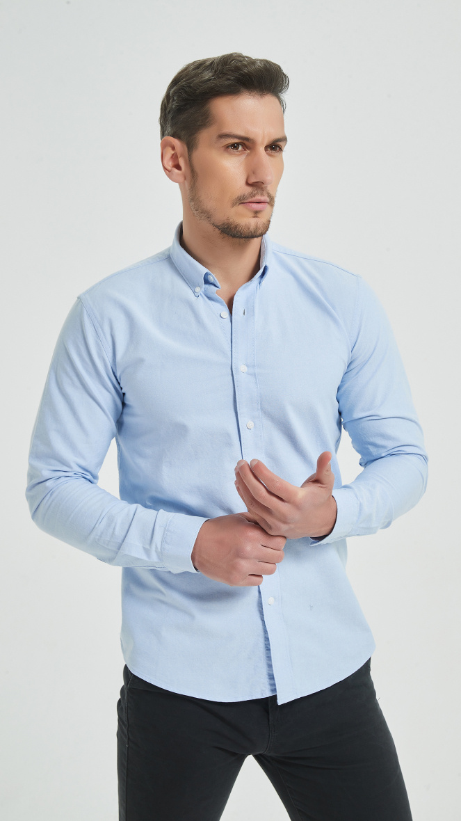 Wholesaler Yves Enzo Paris - Blue shirt in 100% cotton royal oxford