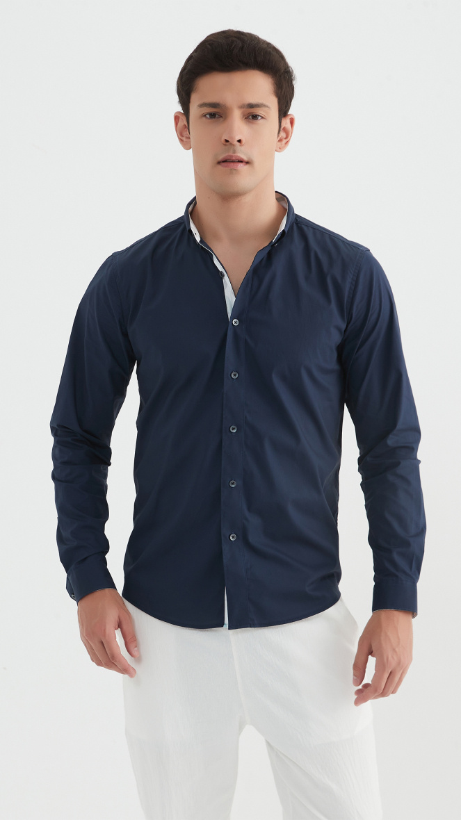 Grossiste Yves Enzo - Chemise "PREMIUM" stretch uni avec interieur motif coupe ajustée