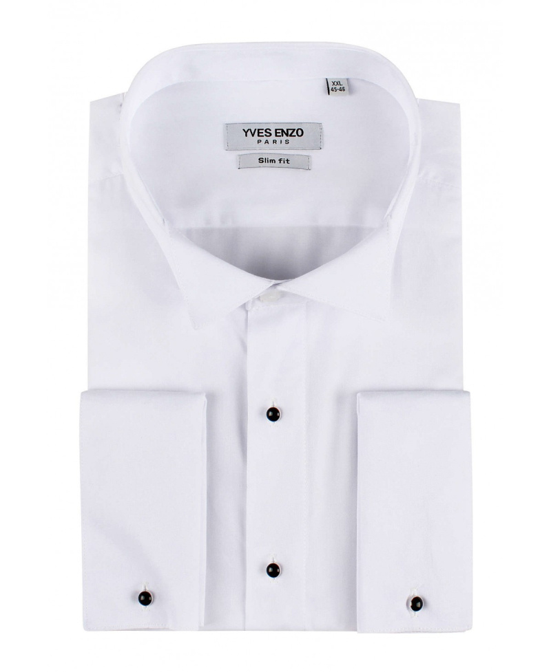 Wholesaler Yves Enzo - White slim fit shirt with wing collar and French cuffs