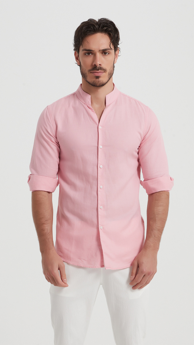 Wholesaler Yves Enzo - Slim-fit linen shirt with shawl collar