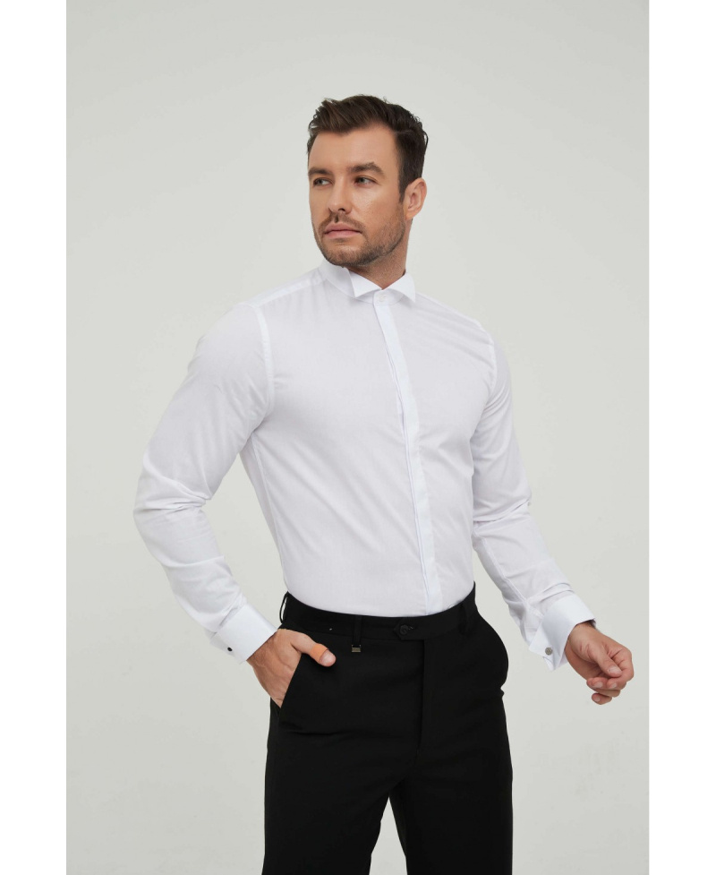 Grossiste Yves Enzo - Chemise col cassé slim fit poignets mousquetaires