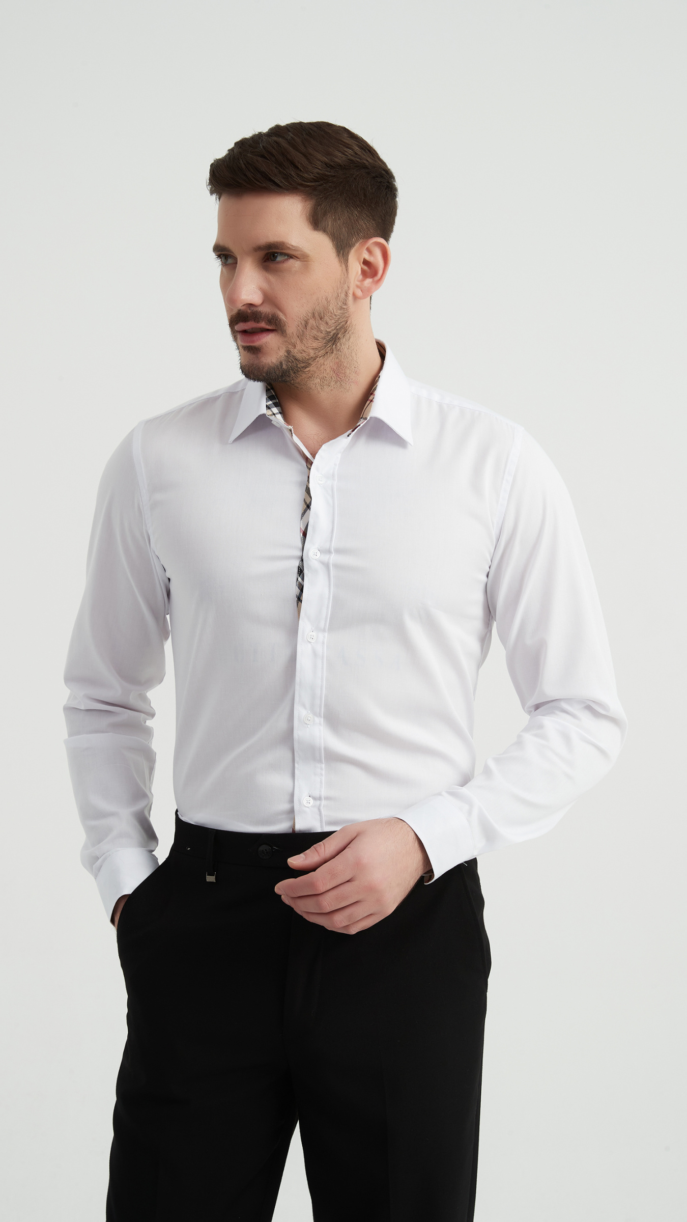 Grossista Yves Enzo - Piastrelle tartan una camicia unie slim fit