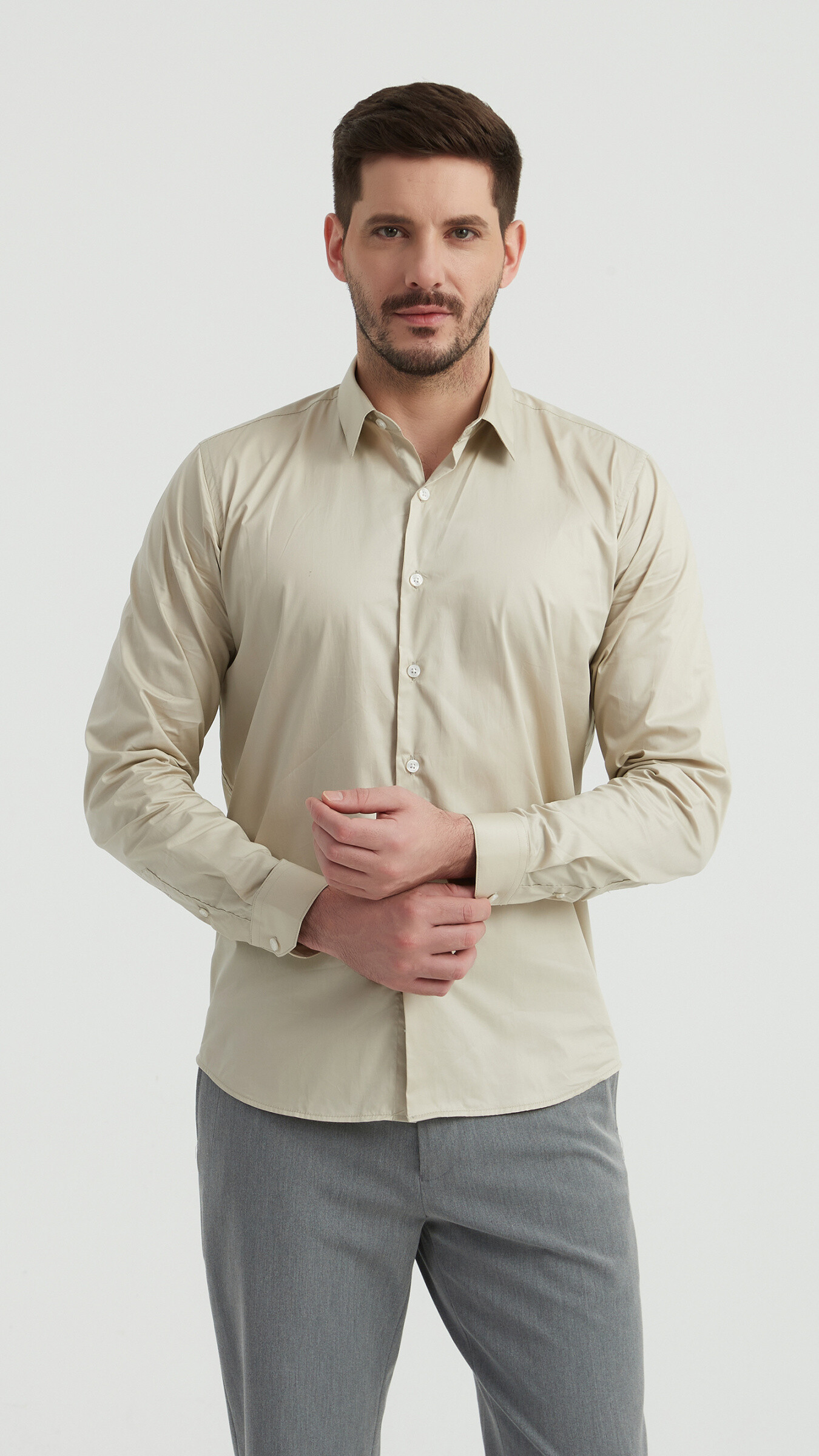 Grossiste Yves Enzo - Chemise en coton compact - Beige