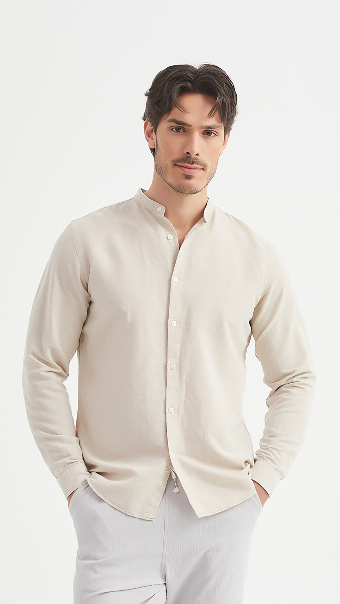 Wholesaler Yves Enzo - Mao collar linen shirt