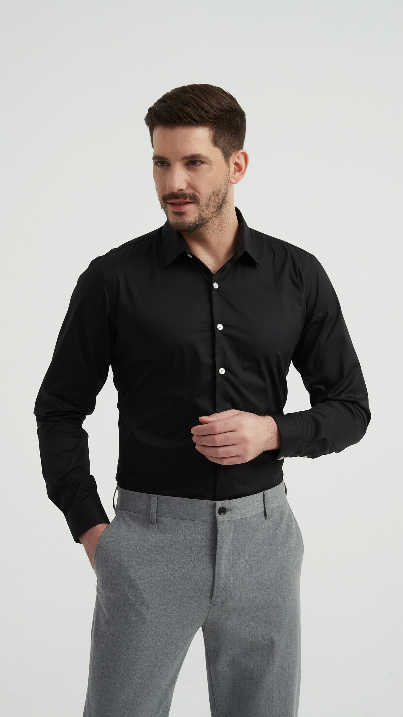 Grossiste Yves Enzo - Chemise en coton compact - Noir