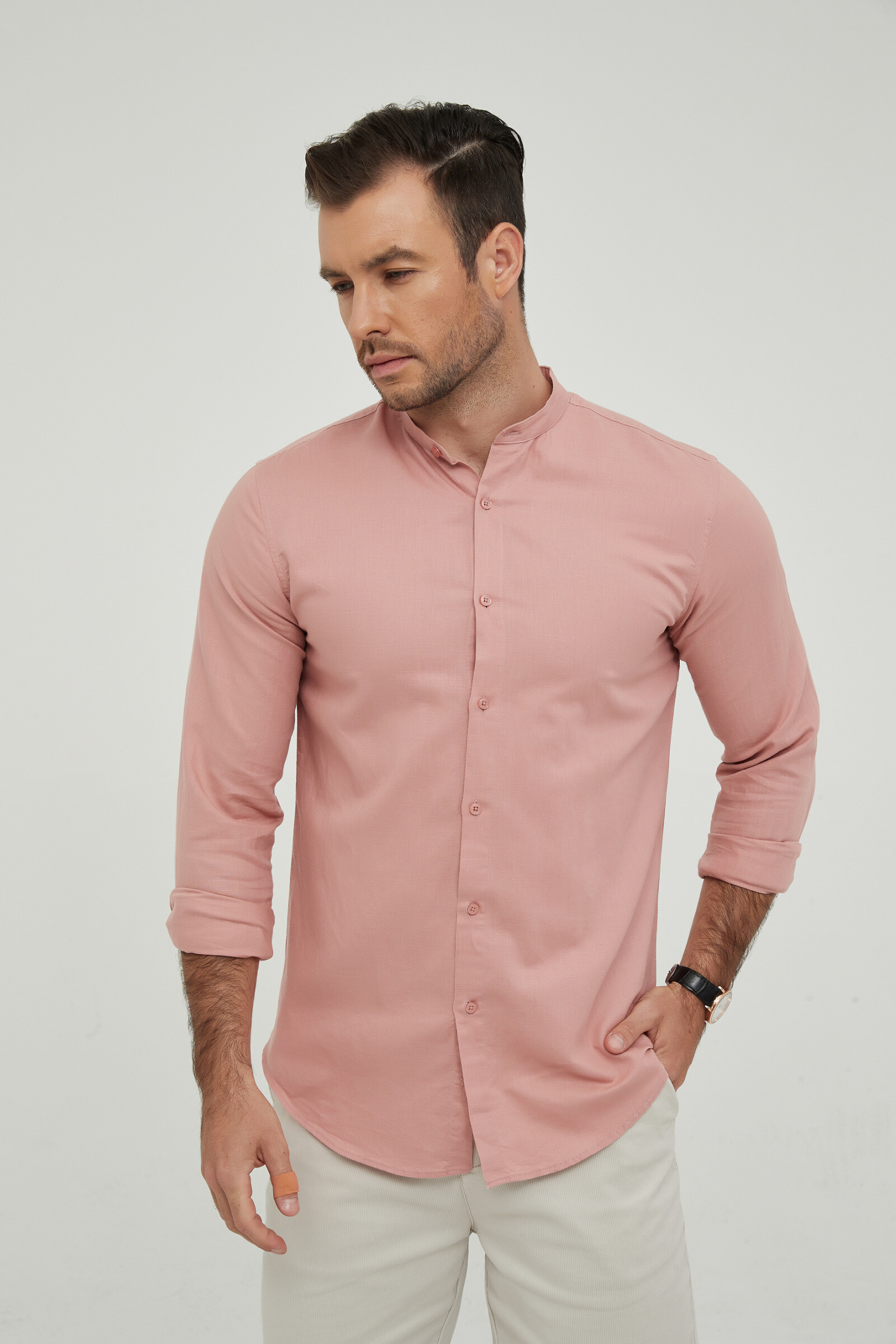 Wholesaler Yves Enzo - Mao collar linen shirt