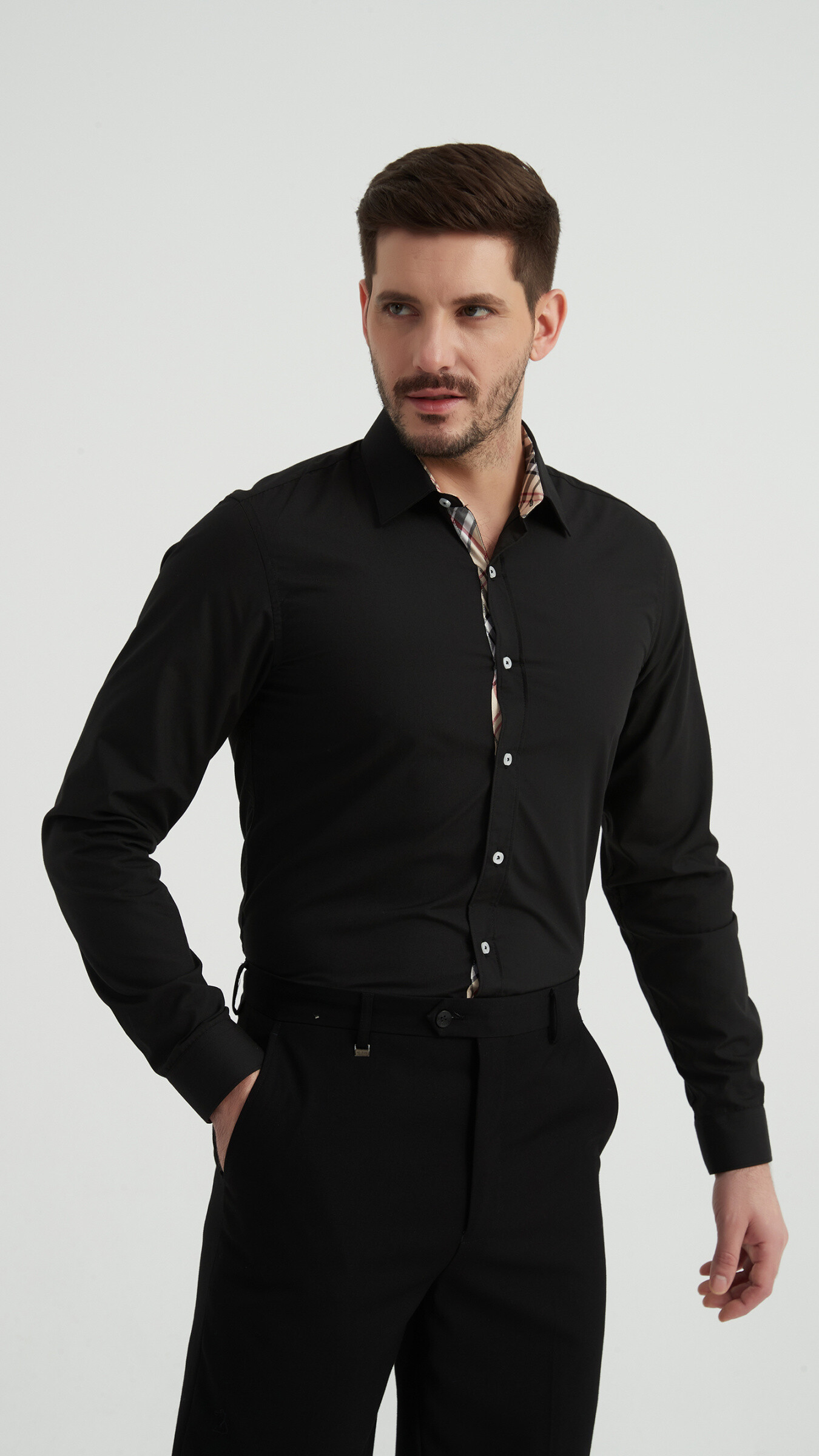 Wholesaler Yves Enzo - Plain shirt tartan check slim fit