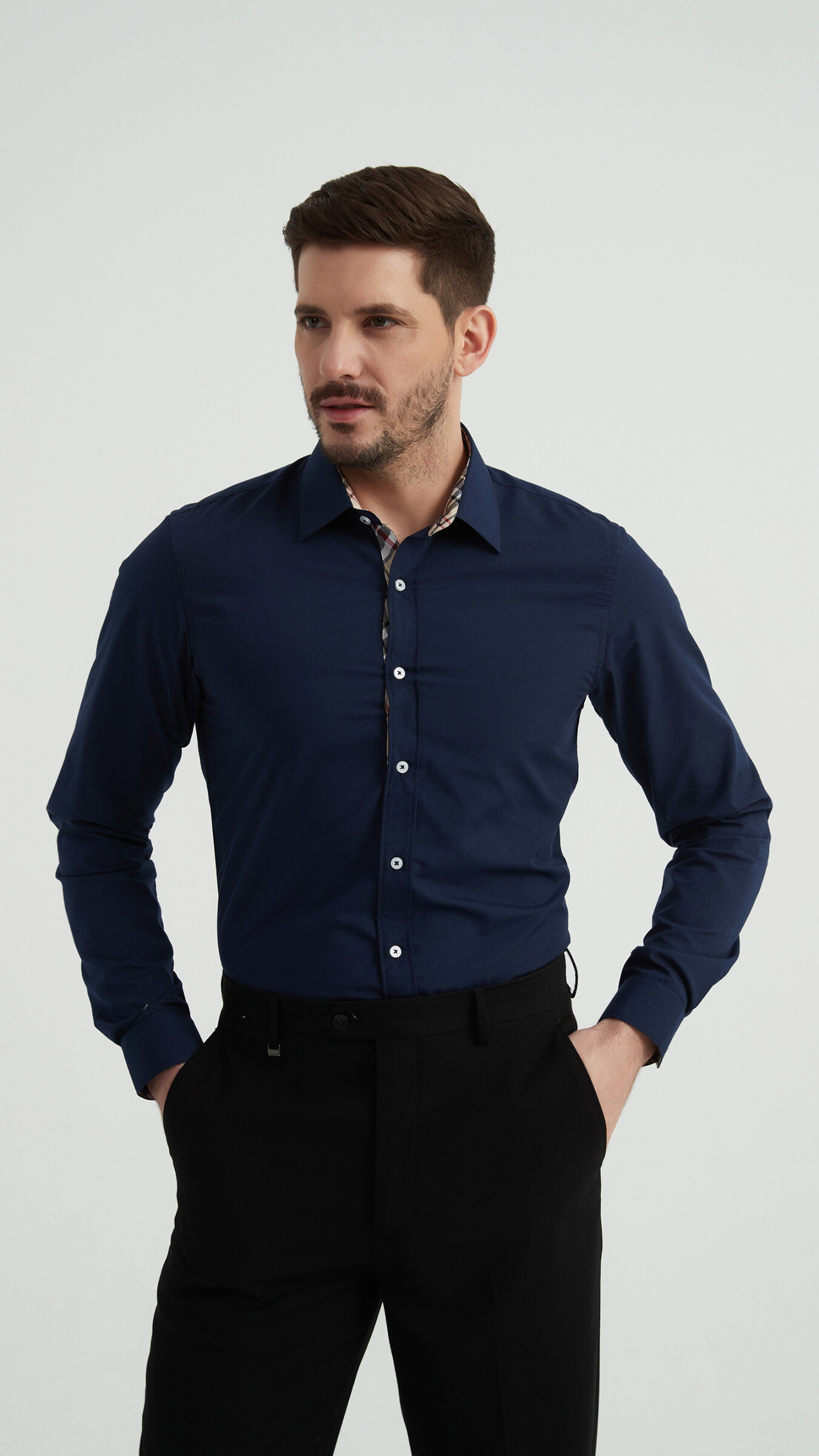 Grossista Yves Enzo - Piastrelle tartan una camicia unie slim fit