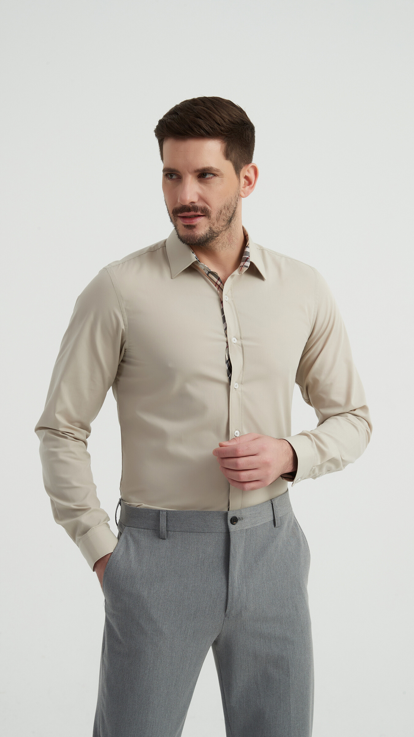 Grossista Yves Enzo - Piastrelle tartan una camicia unie slim fit