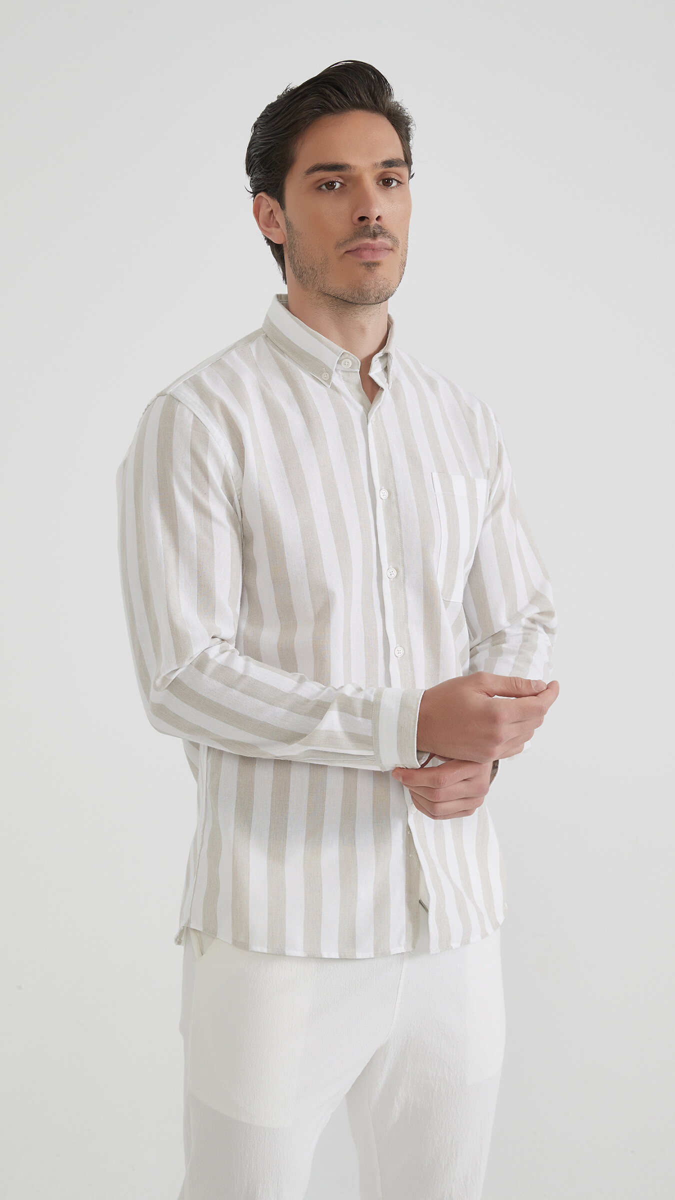 Wholesaler Yves Enzo - Striped shirt in cotton and linen