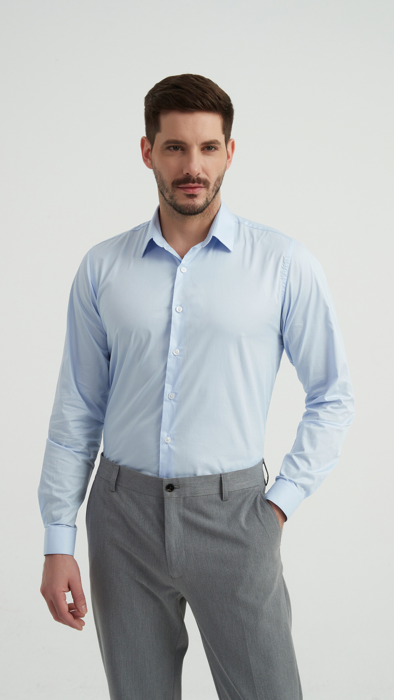 Grossiste Yves Enzo - Chemise en coton compact - Bleu ciel