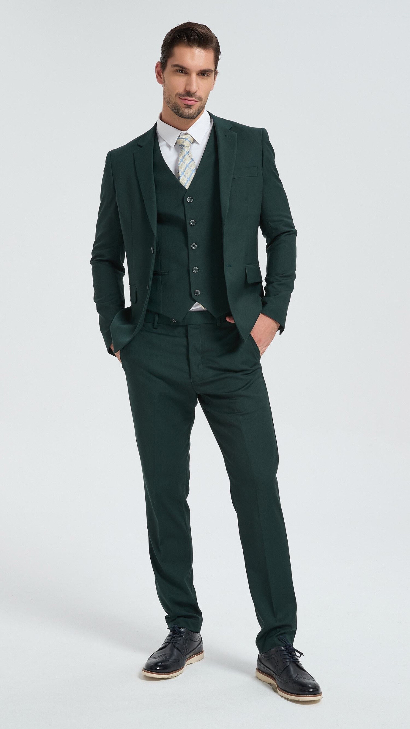 Grossiste Yves Enzo - Costume 3 pièces vert bouteille