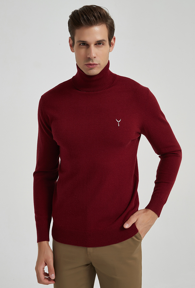 Grossiste Yves Enzo - Col roulé "cashmere touch" avec logo - Bordeaux