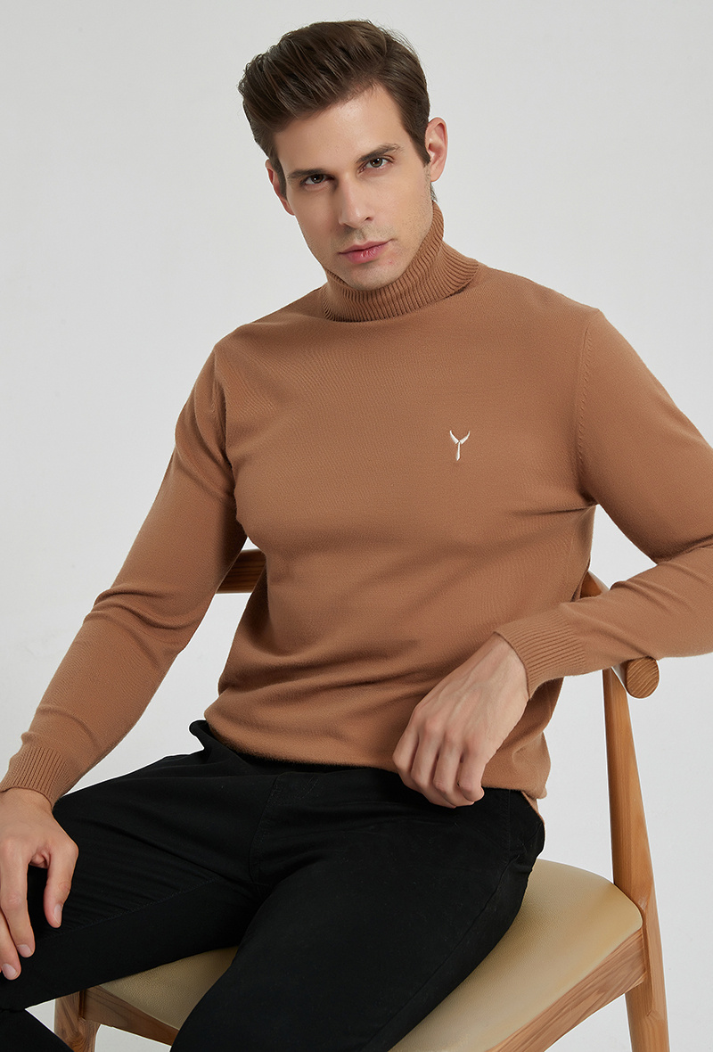 Grossiste Yves Enzo - Col roulé "cashmere touch" avec logo - Camel
