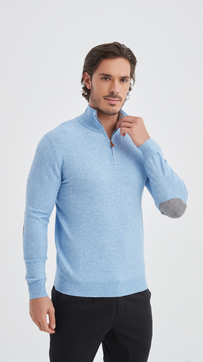 Wholesaler Yves Enzo - High zip neck jumper with elbow pads "cashmere touch"