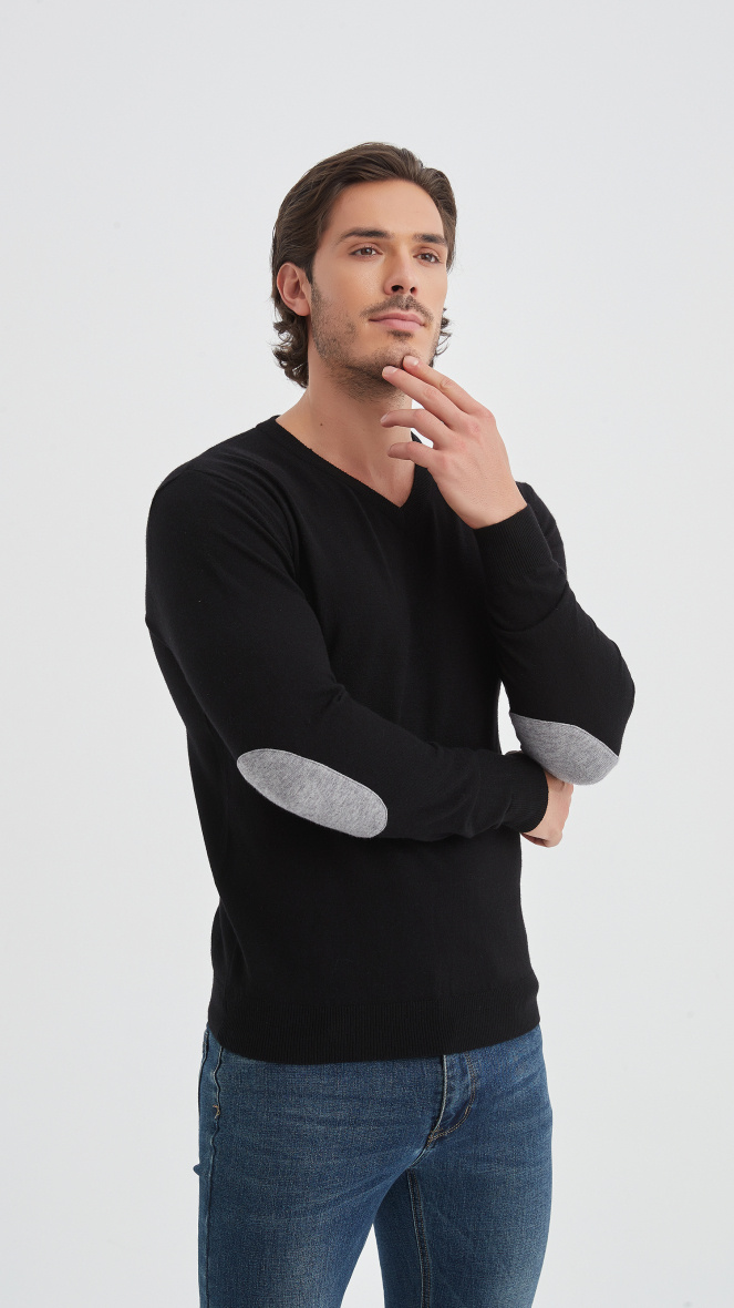Grossista Yves Enzo - Maglia con collo a V in jersey "effetto cashmere" - Giallo