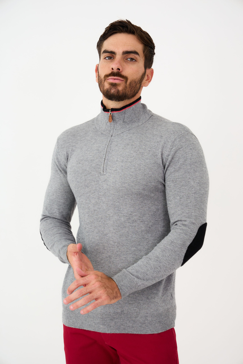 Wholesaler Yves Enzo - High zip neck jumper with elbow pads "cashmere touch"