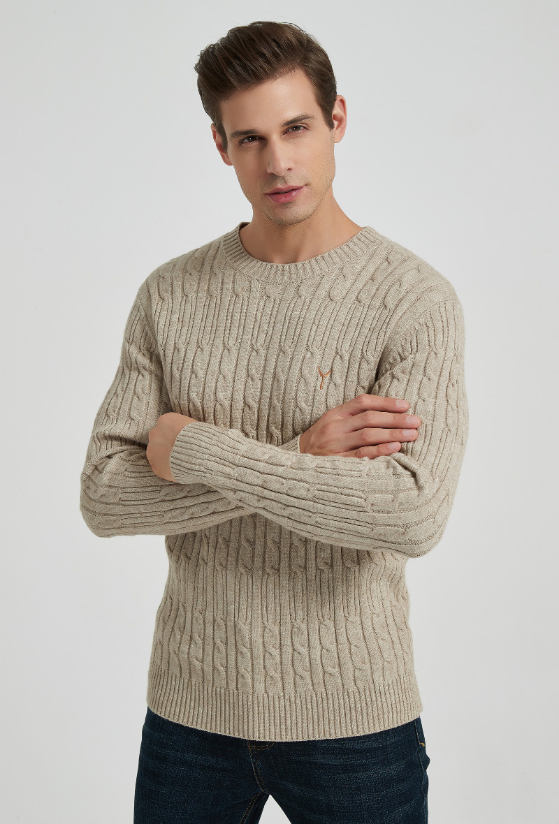 Wholesaler Yves Enzo - Cable knit crew neck neck jumper with logo - Beige