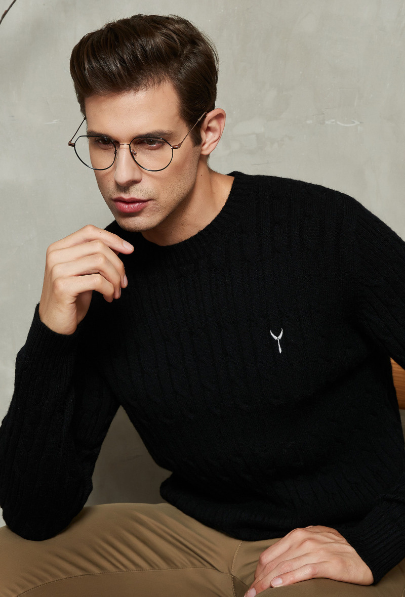 Grossiste Yves Enzo - Pull torsadé col rond avec logo