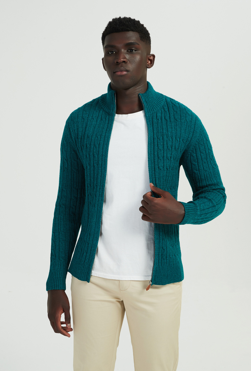 Wholesaler Yves Enzo - Cardigan zipped cable knit cashmere touch