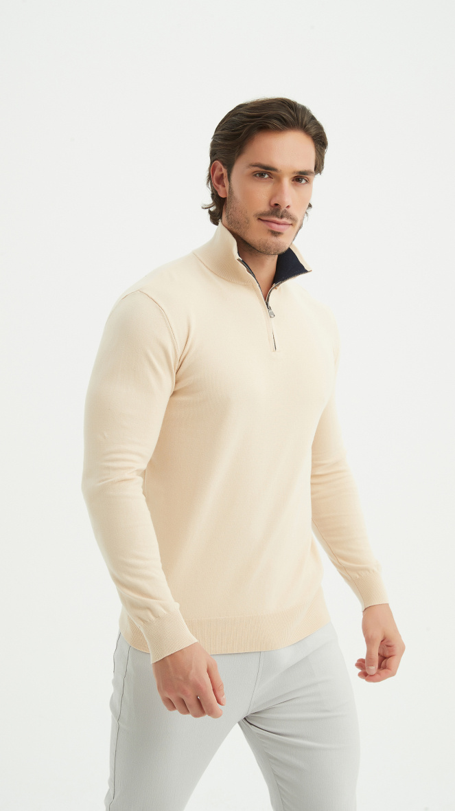 Grossiste Yves Enzo - Pull coton col camionneur - Beige