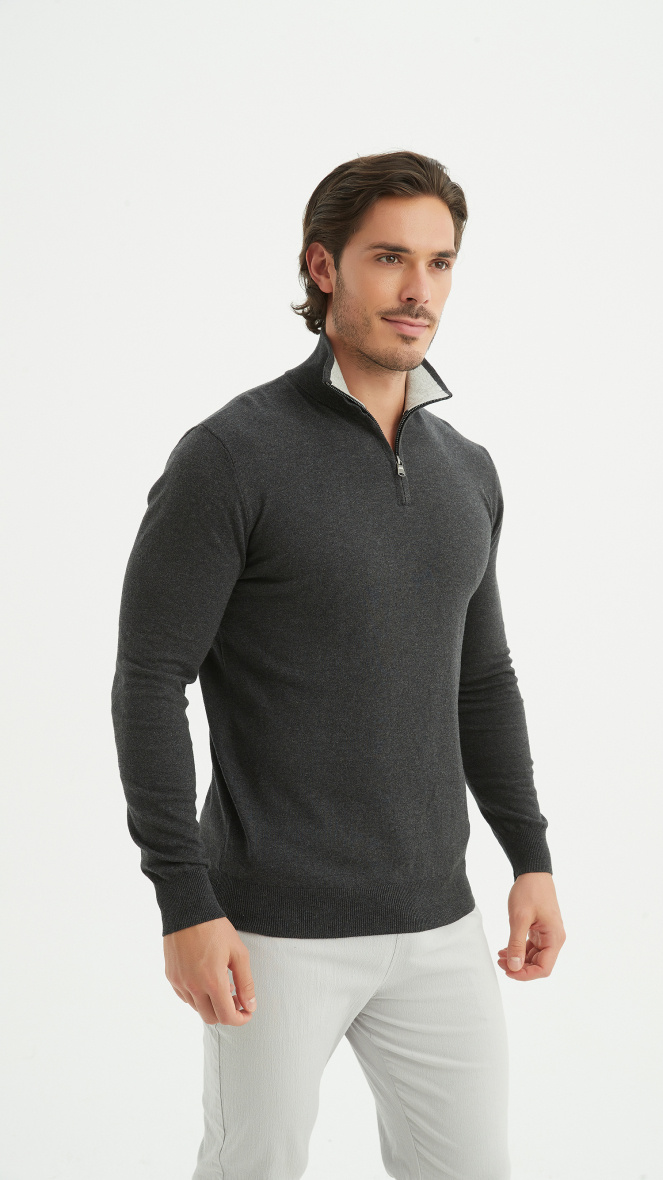 Grossiste Yves Enzo - Pull coton col camionneur - Anthracite