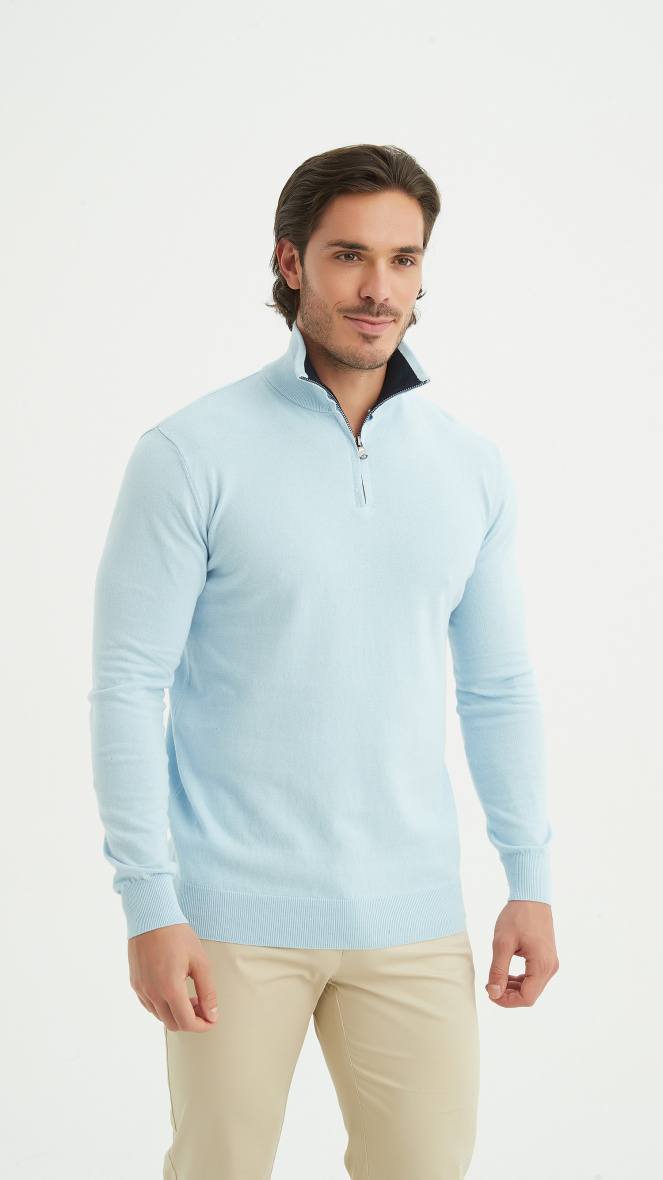 Grossiste Yves Enzo - Pull coton col camionneur - Bleu ciel