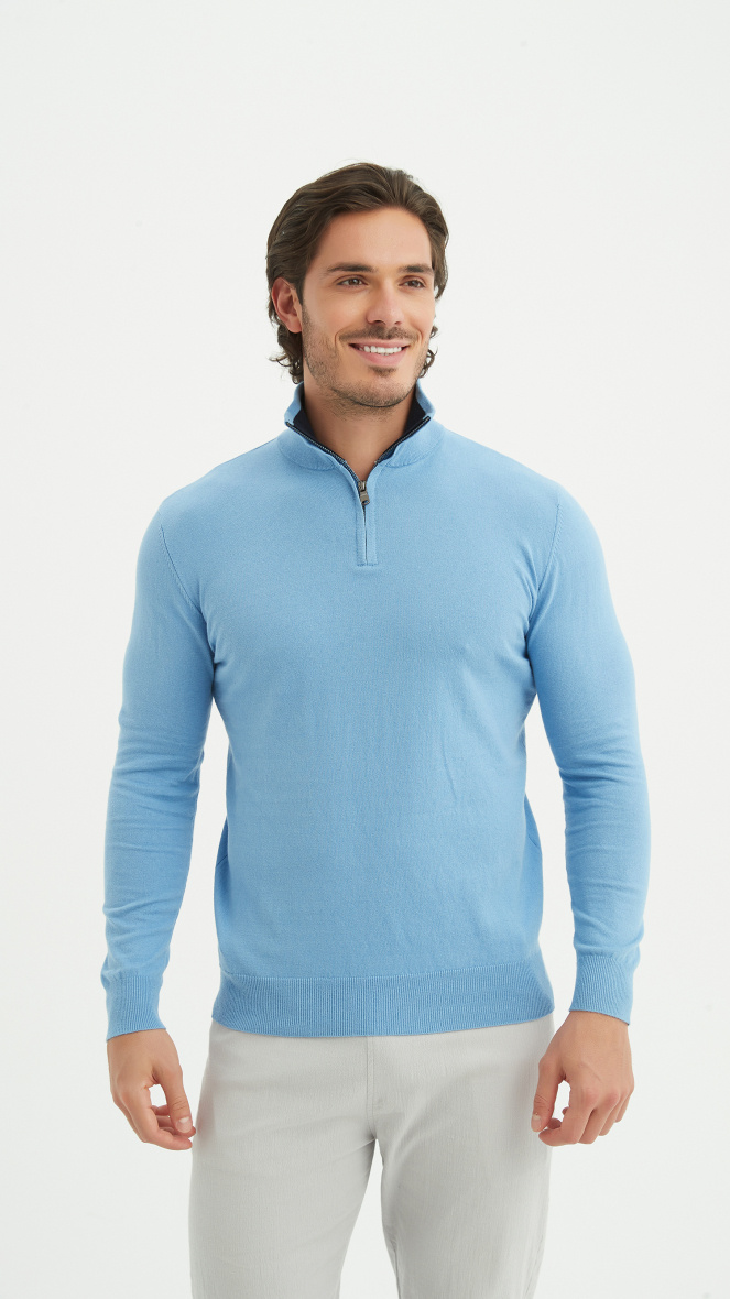 Grossiste Yves Enzo - Pull coton col camionneur - Bleu