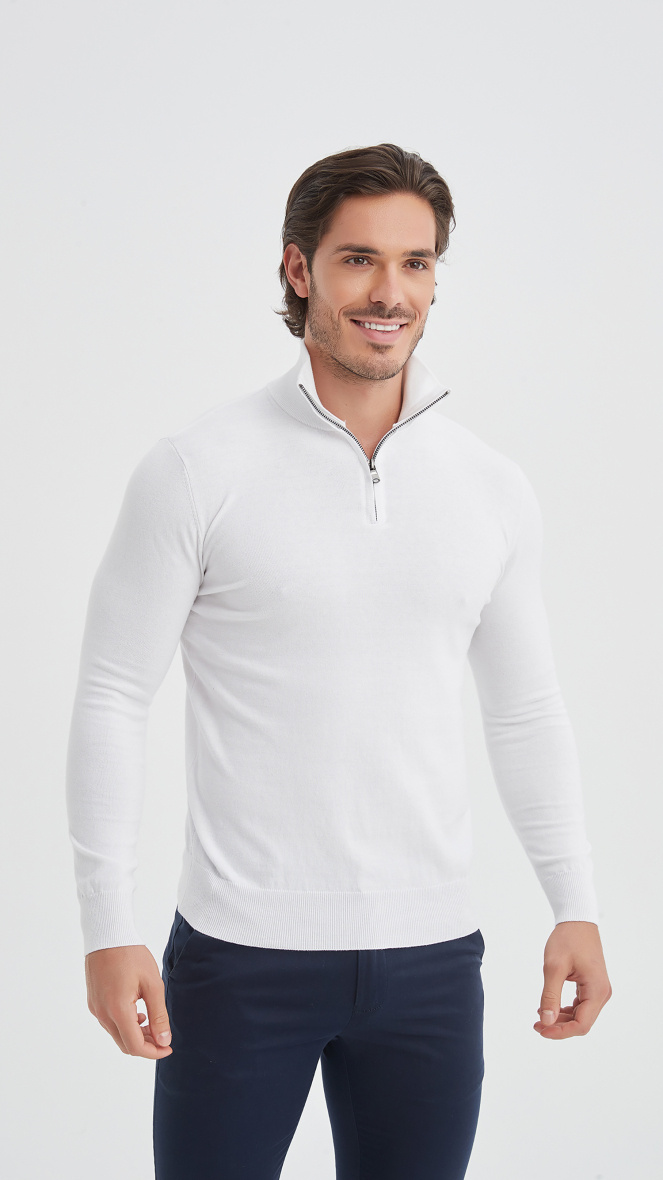 Grossiste Yves Enzo - Pull coton col camionneur - Blanc