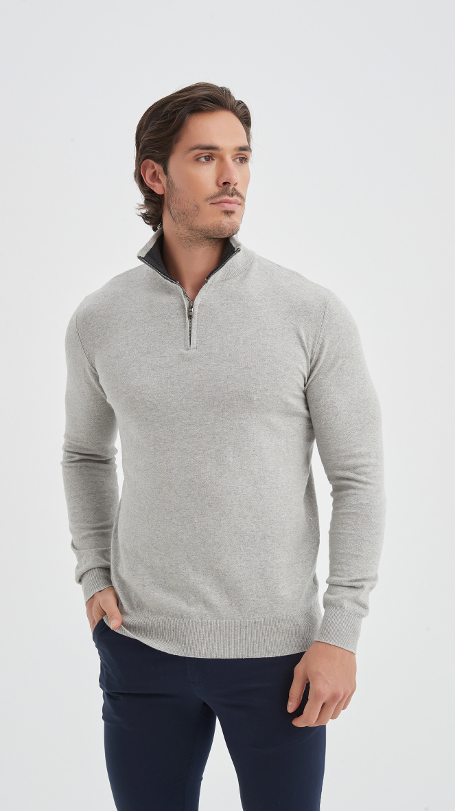 Grossiste Yves Enzo - Pull coton col camionneur - Gris