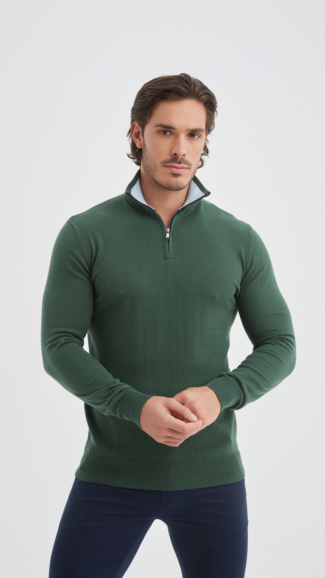 Grossiste Yves Enzo - Pull coton col camionneur - Vert