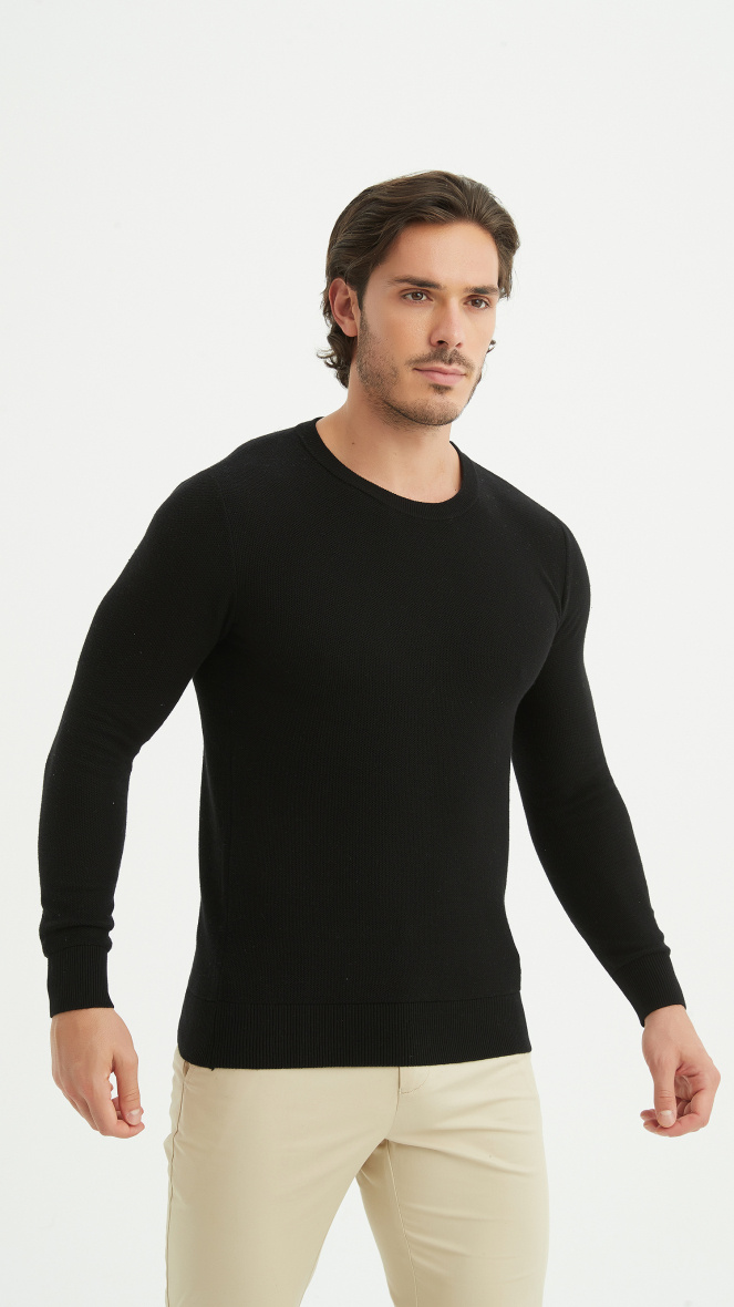 Wholesaler Yves Enzo - Round-neck cotton pique sweater - Black