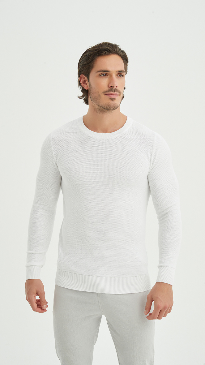 Wholesaler Yves Enzo - Round neck cotton pique sweater - White