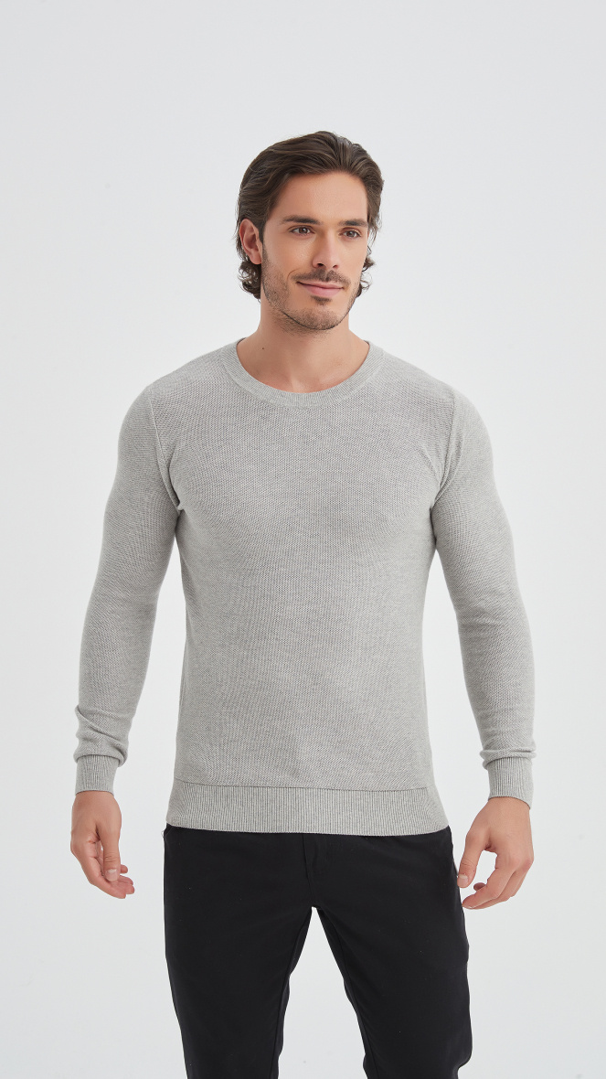 Wholesaler Yves Enzo - Round neck cotton pique sweater - Gray