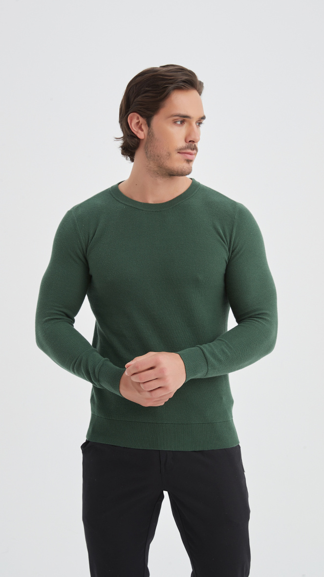 Grossiste Yves Enzo - Pull col rond coton piqué - Vert menthe