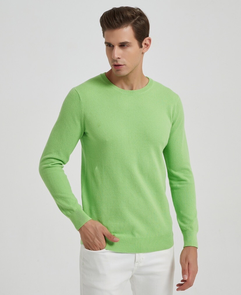 Wholesaler Yves Enzo - Round neck cotton pique sweater - Sage green