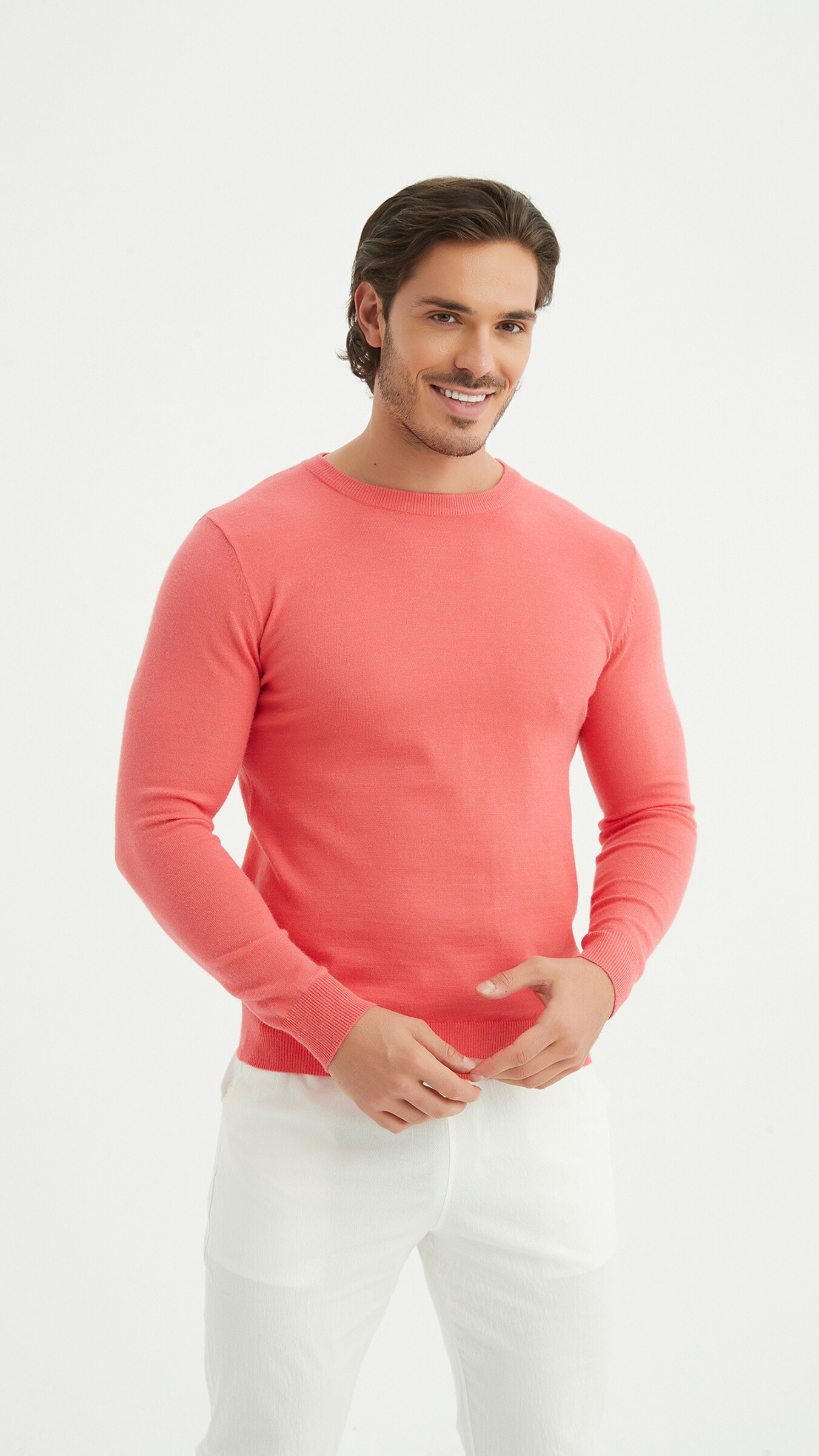 Grossista Yves Enzo - Maglione girocollo 'Cashmere Touch' - Corallo