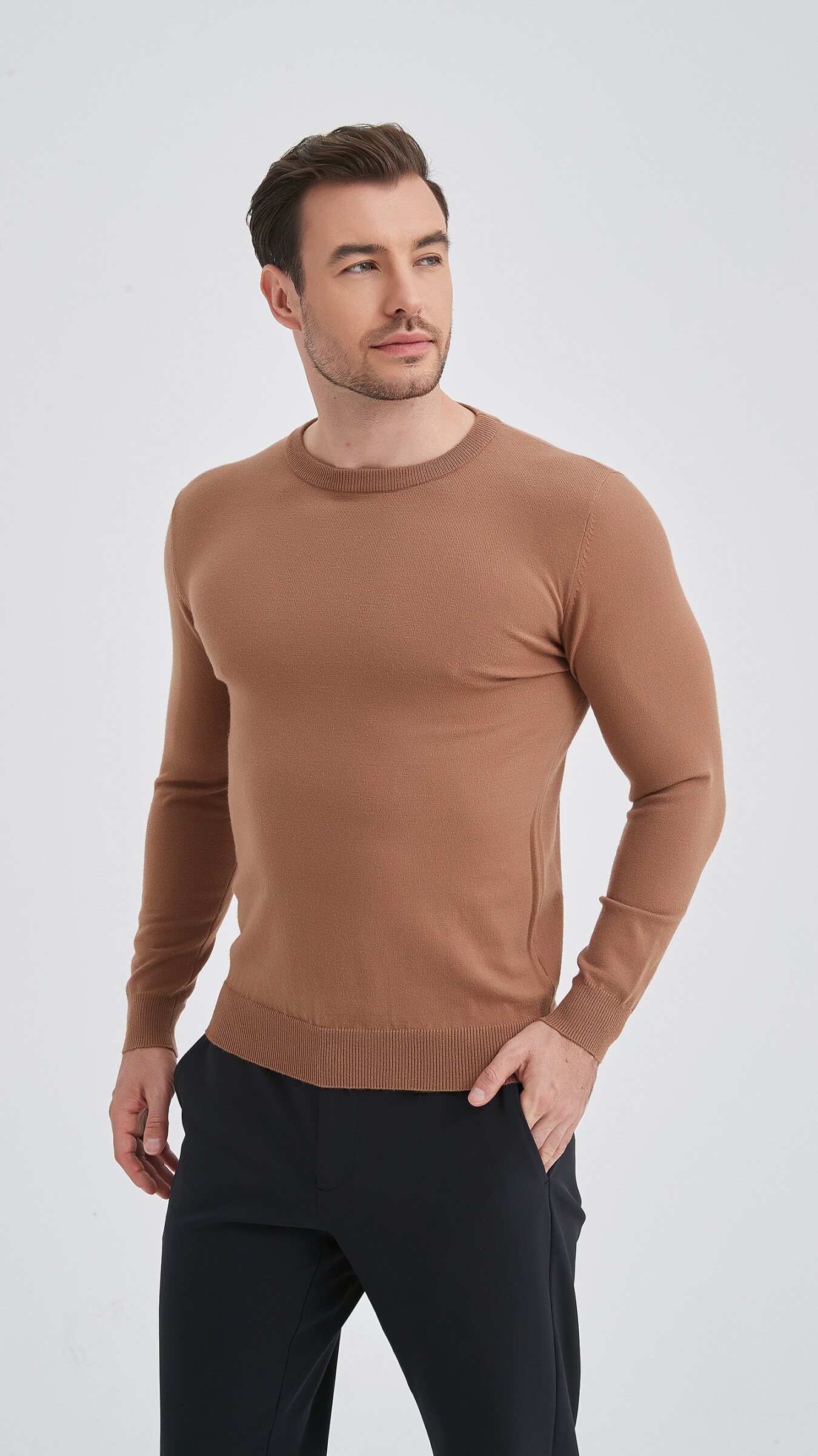 Grossiste Yves Enzo - Pull col rond "Cashmere Touch" - Brun