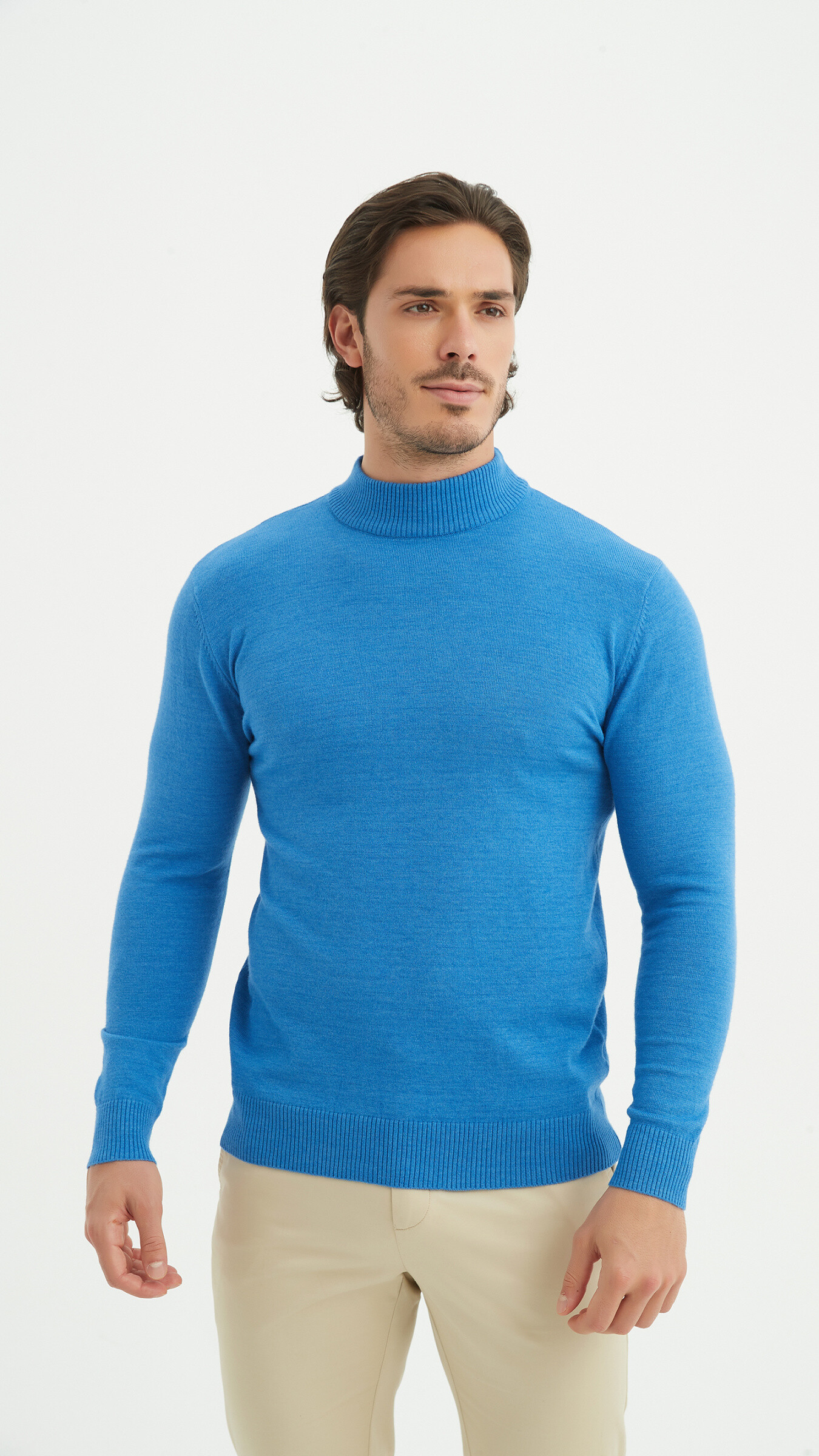 Grossiste Yves Enzo - Pull "Cashmere Touch" col cheminée - Bleu
