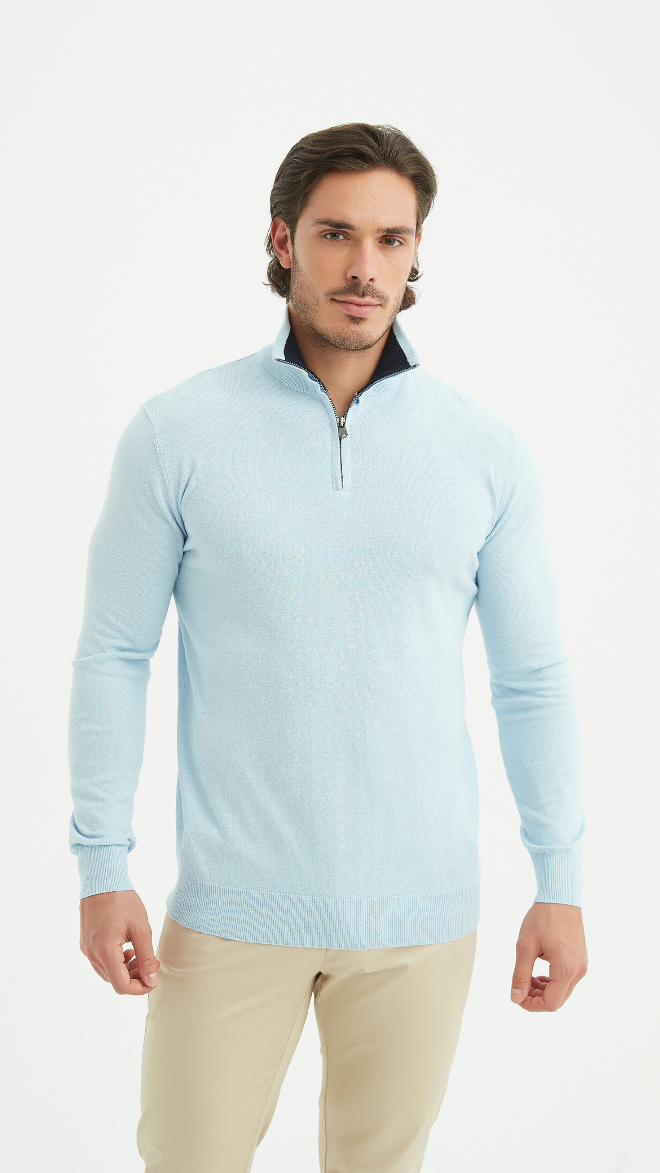 Grossiste Yves Enzo - Pull coton col camionneur - Bleu ciel